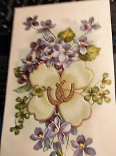 ANTIQUE 1908 FOUR LEAF CLOVER AND HORSE SHOE  EMBOSSED POSTCARD picture