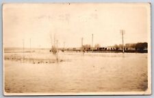 Mandan North Dakota~Folks Wallk Railroad Tracks~March East Side Flood~1910 RPPC picture