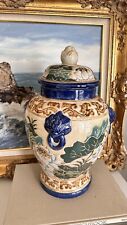 Antique Ginger Jar with Lion Handles Incised Lotus Flowers picture
