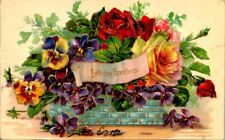vintage postcard - BIRTHDAY GREETINGS basket of flowers embossed unposted picture