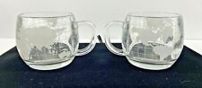 Vintage The Nestle World Globe Etched Clear Glass Coffee Mug Tea Cup 1970s Pair picture