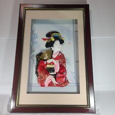 Vintage 3D Cearamic Japanese Geisha Framed Wall Picture 25