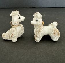 Vintage White Poodle Figurine Set 2 Miniature Porcelain Spaghetti French Gold 2” picture