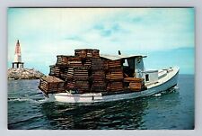 Cape Ann MA-Massachusetts, Setting The Lobster Pots, Antique, Vintage Postcard picture