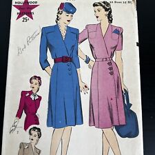 Vintage 1940s Hollywood 1447 Lapped Seam V-Neck Dress Sewing Pattern 14 USED picture