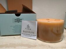 New PartyLite 3-Wick Jar Candle Best Burn 19.8 Caramel Vanilla Pear Brulee Glass picture