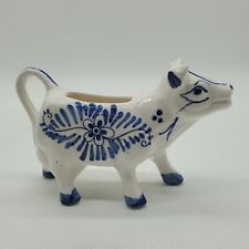 Vintage Blue & White Cow Creamer Hand Painted Porcelain Floral Holland 5” picture