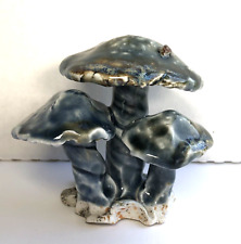 Vintage Art Pottery Clay Mushrooms Grayish Blue Figurine Signed picture