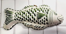 Vintage BASSANO ABC CERAMICHE Italy Green & White Hand Painted Smiling Fish Mold picture