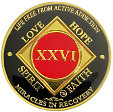 NA 26 Year Coin, Red, Gold Color Plated Narcotics Anonymous Recovery Medallion picture