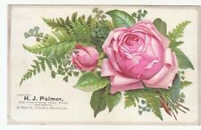 H J Palmer Confectionery Fruits Oysters Pink Roses Council Bluffs IA Card c1880s picture
