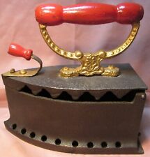 VINTAGE PHILIMCO CAST IRON COAL IRON, RED WOOD HANDLES, VG picture