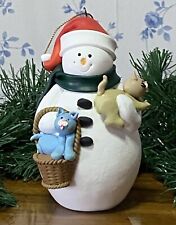 Adorable Snowman Holding 2 Cats Ornament or Figurine Cat Kitten picture