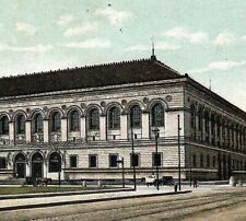 Vintage Postcard Boston Public Library Building Street Corner Massachusetts MA picture