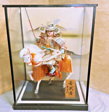 BEAUTIFUL JAPANESE SAMURAI ON HORSE FIGURINE DOLL IN CASE EXCELLENT CONDITION picture