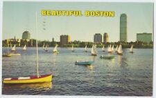Boston Ma Charles River Sailboats Boston Skyline 1971 Vintage Postcard picture