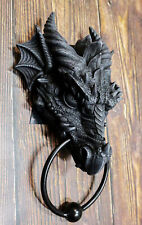 Ancient Medieval Fantasy Horned Dragon Head Door Knocker Resin Dragon Home Decor picture