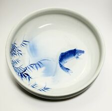 Koi Art 19c Large Bowl Porcelain Hand Painted Cobalt Celadon 12