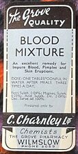 Very Rare Antique Vintage 1910s - 1920s Blood Mixture Label, The Grove Pharmacy picture