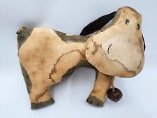 Primitive Grungy Rustic Cow Plush w/Rusty Bell and Twine Tail Farmhouse Style picture