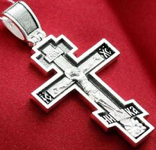CLASSICAL MENS RUSSIAN ORTHODOX CHRISTIAN ICON CROSS PENDANT, SILVER 925 NEW. picture