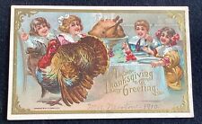 Vintage 1910 Thanksgiving Day Postcard Embossed Turkey Children picture
