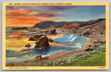 Sunset Cape San Sabastian Oregon Coast Highway Oceanfront Shoreline VNG Postcard picture