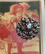 Vintage Exquisite Large 1  1/4”  Silver  Rhinestone Metal Coat Button picture
