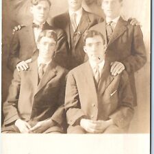c1910s Group Handsome Men Portrait RPPC Cool Classy Real Photo Stylish Dude A159 picture