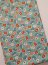 Vintage 30s 40s FABRIC 35 Wide Orange Blue Tan Flowers Blue Quilting Fabric BHTY picture