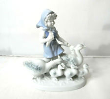 GEROLD Porcelain Farm Girl and Geese flock Figurine Blue White W. Germany 6138/B picture