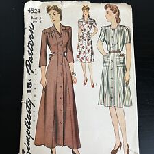 Vintage 1940s Simplicity 4524 Glam Housedress + Housecoat Sewing Pattern 34 USED picture