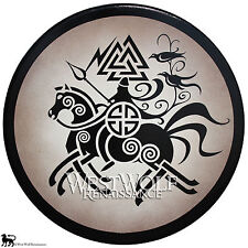 Round Wooden Viking Odin on Sleipnir Shield - Norse Armor -- sca/larp/painting picture