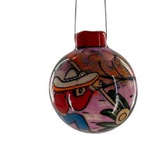 Hand Painted Christmas Bulb Ornament Talavera Mexican Folk Art Pottery Western picture