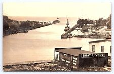 Postcard RPPC Pentwater Michigan The Harbor Boat Livery Bull Durham Tobacco 1911 picture