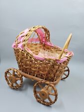 Vintage Mini Wicker Doll Baby Stroller With Babg Blanket picture