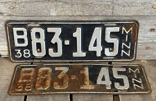 Minnesota License Plate Pair 1938 #B83-145 MINN MN '38 Black picture