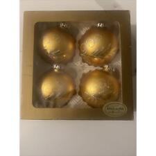 Vintage West Germany Handcrafted Glass Ornaments Gold With Silver Glitter W/Box picture