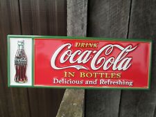 Coca-Cola Red Steel Sign with Christmas Coke Bottle Drink Coca-Cola In Bottles  picture