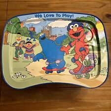 Vintage Sesame Street Elmo Cookie Monster Metal TV Tray For Kids Fold Legs RARE picture