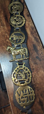 6 Vintage Horse Brass w/Leather Strap House of Goebel Solid Brassware England picture