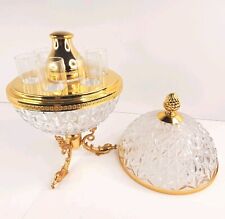 Vintage Rococo Crystal Dome Serving Decanter Bar Set W/ Brass Base picture