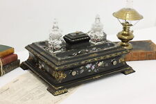 Victorian Antique Papier Mâché Abalone Writing Box, Inkwells #47671 picture