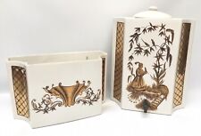 Vintage Italian 22k Gold Porcelain Lavabo Fountain Wall Pocket Lady Birds Trees picture