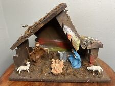 Vintage ChristmasNativity Wooden Stable Baby Jesus Rubber Figures Made in Italy picture