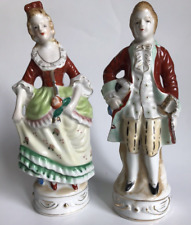 Victorian Colonial Couple 8” Matching Pair Porcelain Figurines Japan picture