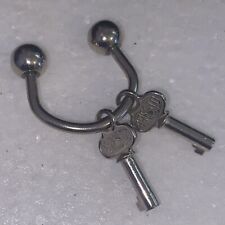 Vintage Set Of 2 Small Chrome Presto Barrel Keys On Chrome Horseshoe Keyring. picture
