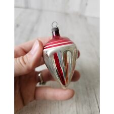 Antique torpedo topper red striped glass ornament silver Xmas tree picture