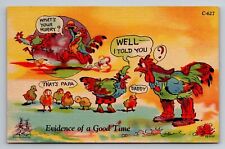 Postcard Evidence of a Good Time Chicken Family Comic Art Print Unposted Linen picture