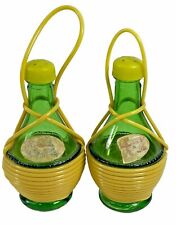 Vintage Green Glass Bottle Yellow Lantern ? Salt and Pepper Shakers picture